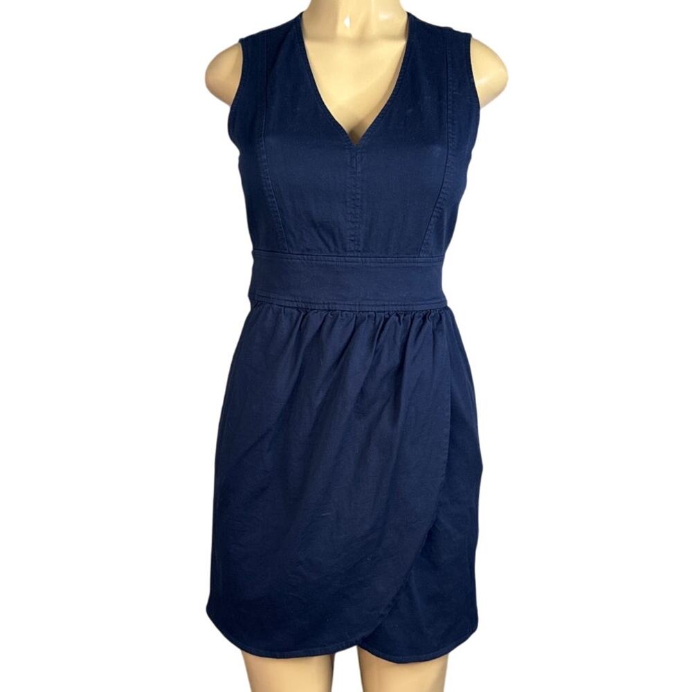 Marissa Webb Collective Sleeveless Tie Waist Dress  V-Neck Navy Blue Size 6